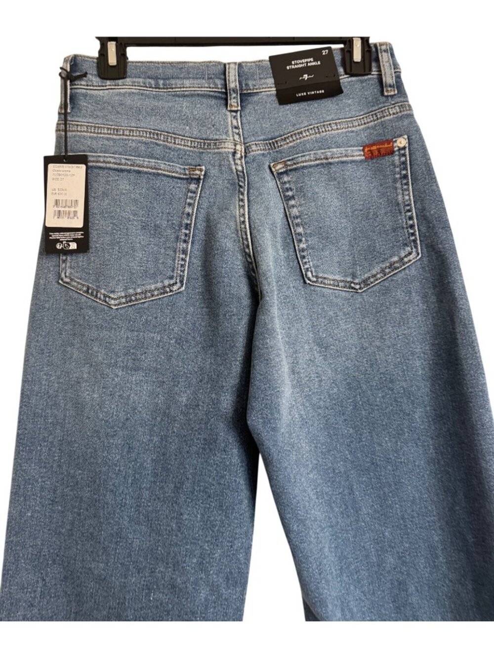 7 For All Man Kind Size 27 Stovepipe Straight Ankle Oceanstone NWT $228 Wide Leg - Picture 15 of 16